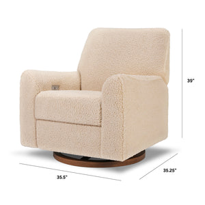 Sunday Power Recliner and Swivel Glider in Chai Shearling with Dark Wood Base