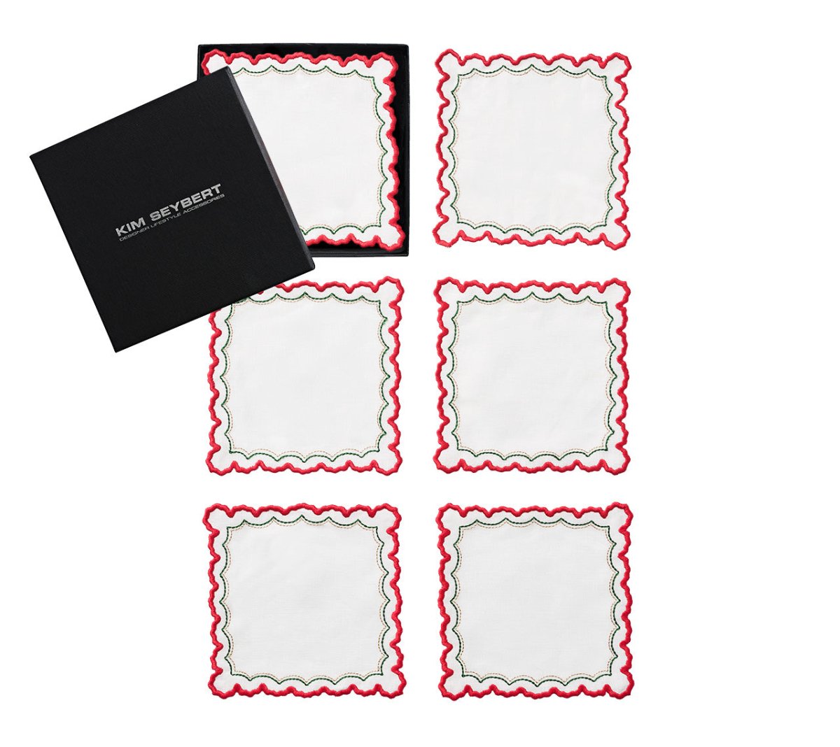 Arches Cocktail Napkin in White, Red & Green, Set of 6 in a Gift Box