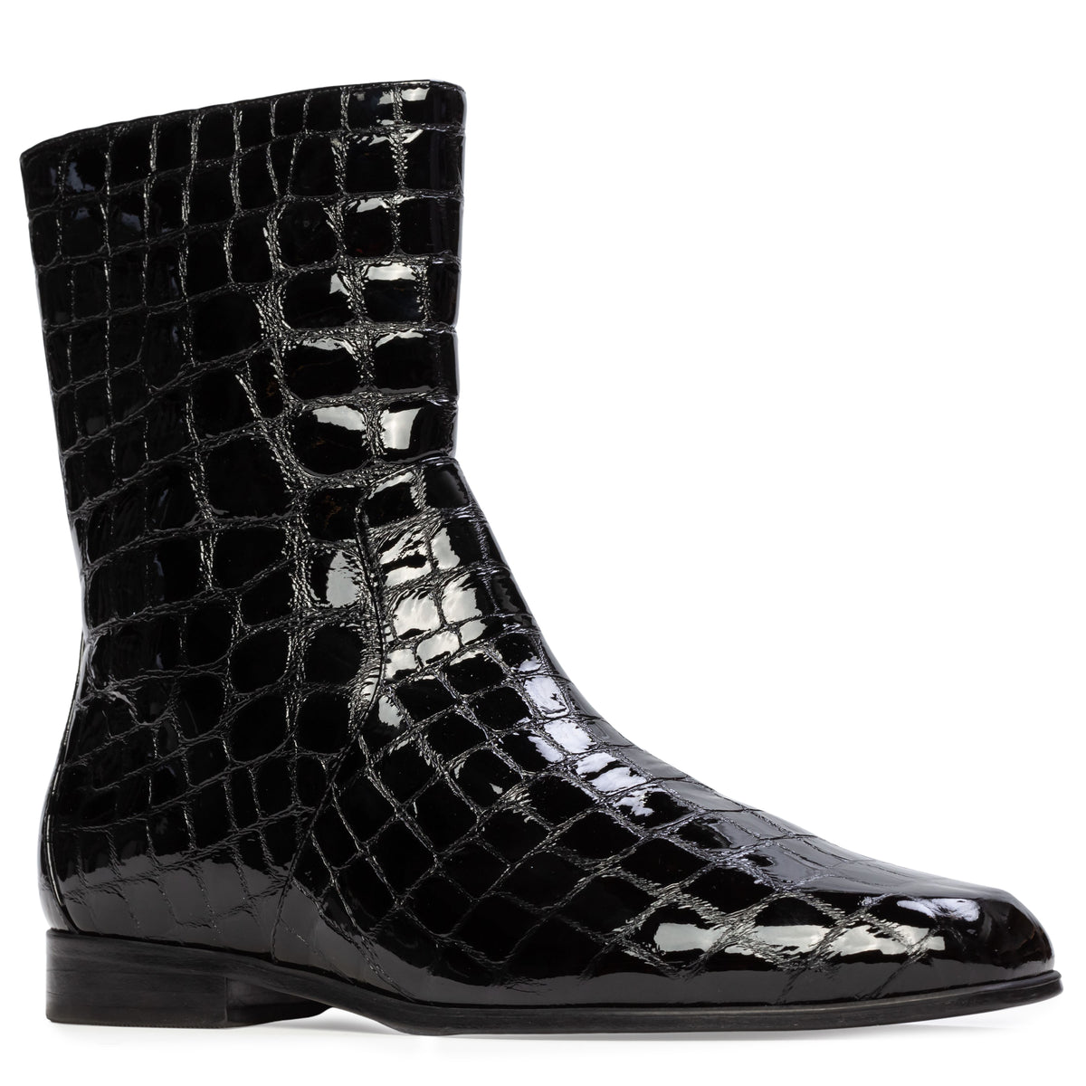 Aries Boot in Black Croc Patent Leather