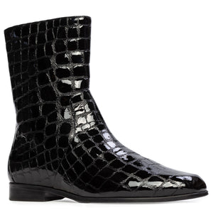 Aries Boot in Black Croc Patent Leather