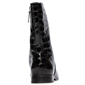 Aries Boot in Black Croc Patent Leather