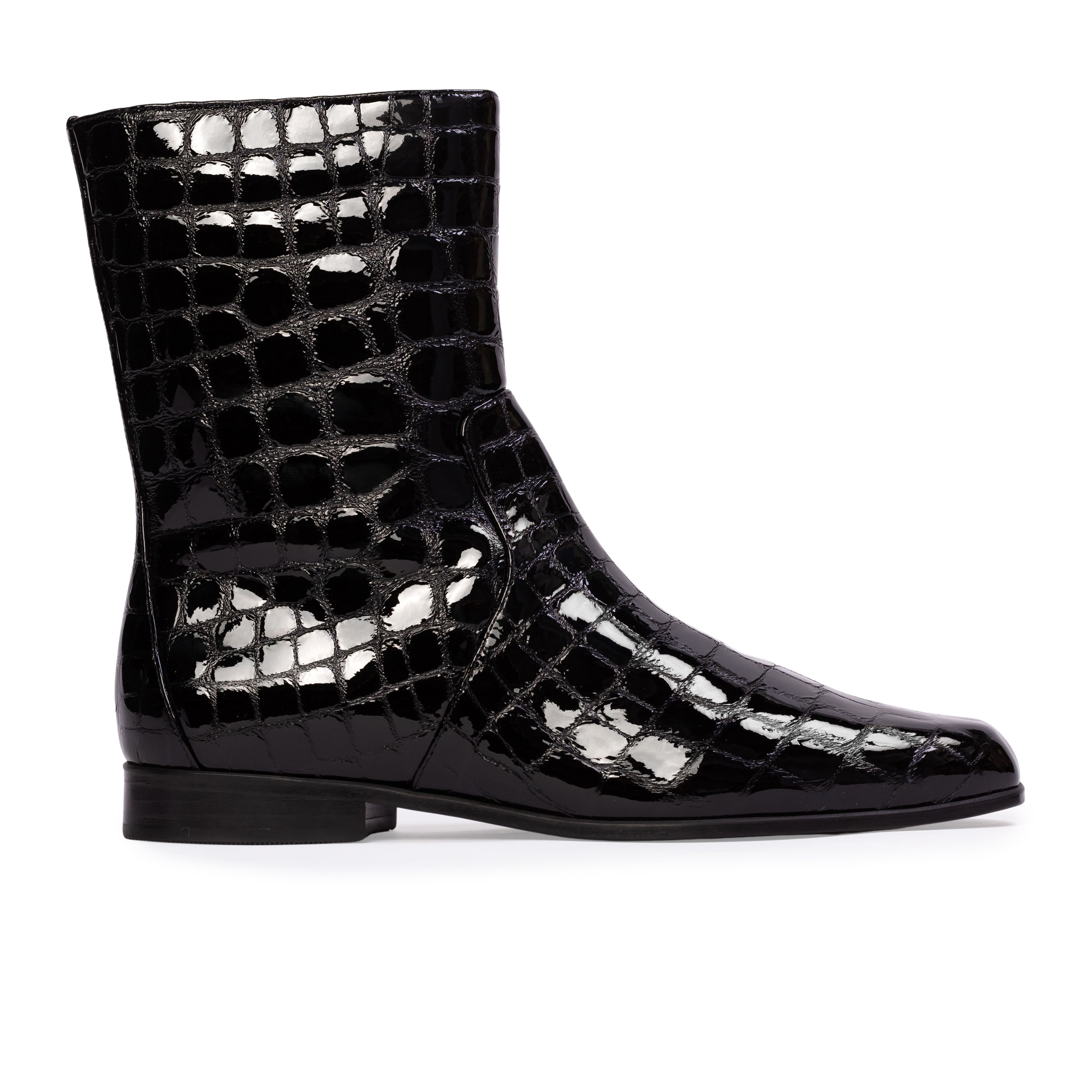 Aries Boot in Black Croc Patent Leather