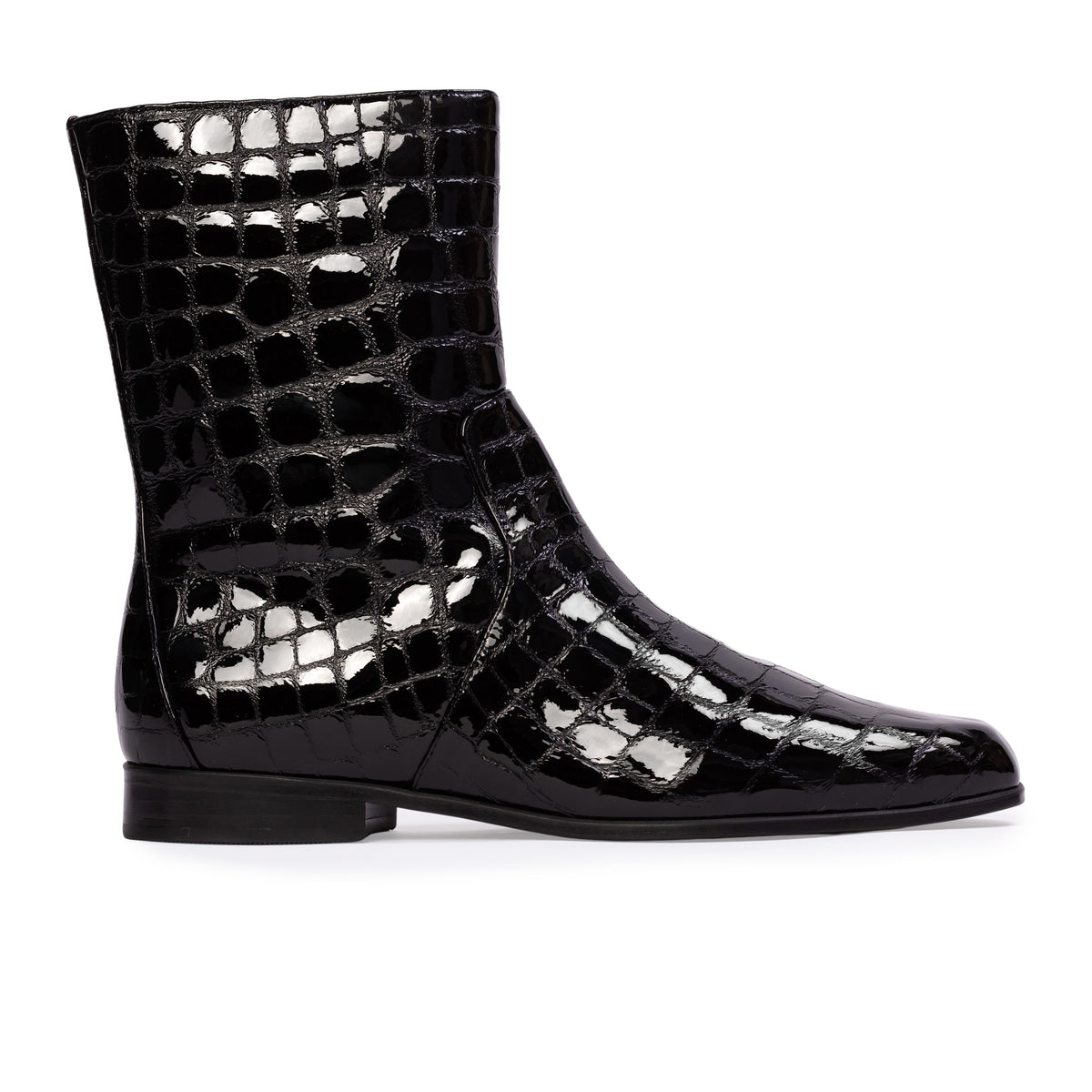 Aries Boot in Black Croc Patent Leather