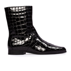 Aries Boot in Black Croc Patent Leather