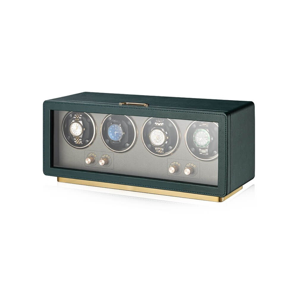 Automatic Winder for 4 Watches in Rolex Green Leather