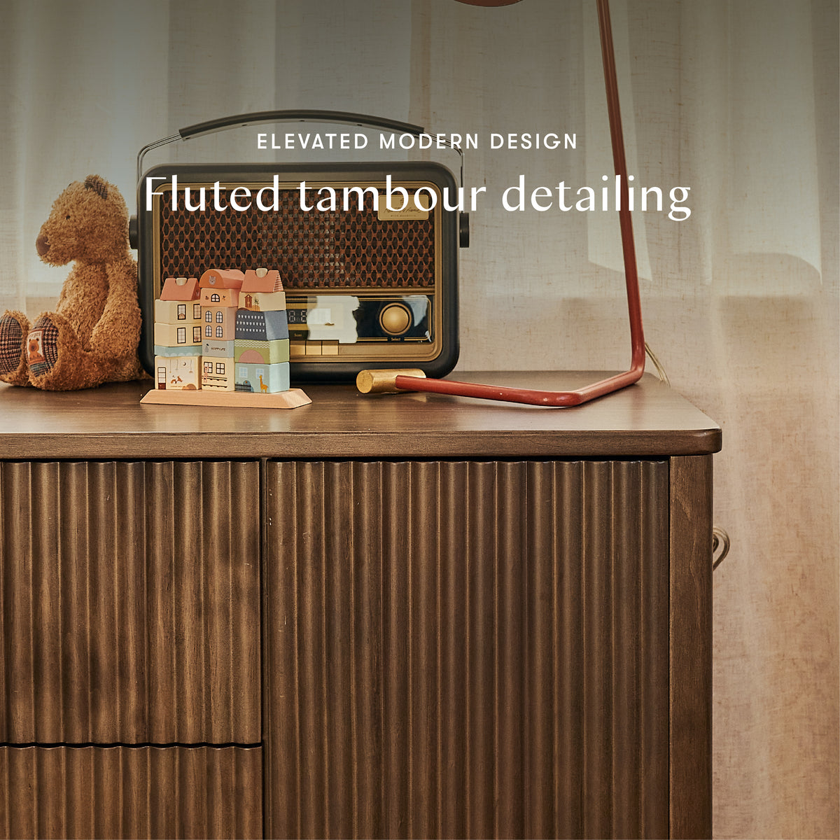 Pogo Tambour Assembled Dresser in Natural Walnut