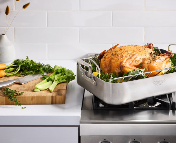 MultiClad Pro Triple Ply Stainless Cookware 16" Roasting Pan with Rack in Stainless Steel