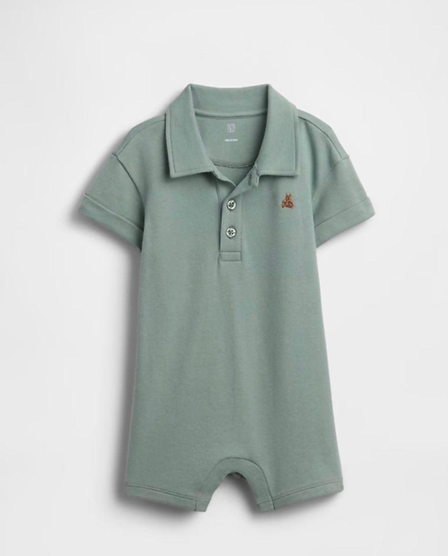 Baby Pique Polo Shorty One-Piece - Sage Green