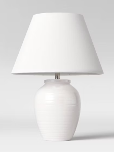 16.5"x13" Turned Ceramic Table Lamp White - Threshold™: Modern Accent, Linen Shade, No Assembly Required