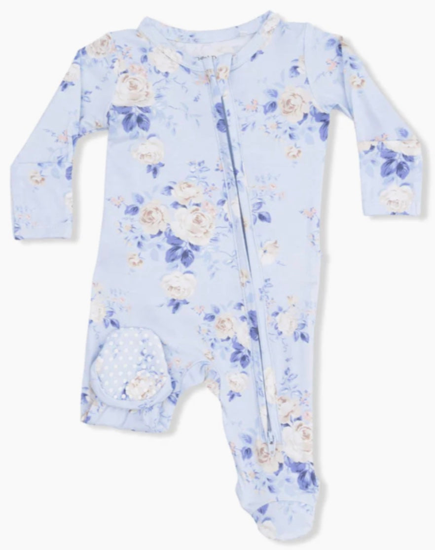 Angel Dear- Ashley Rose Floral - 2 Way Ruffle Back Zipper Footie- 3-6 mo.