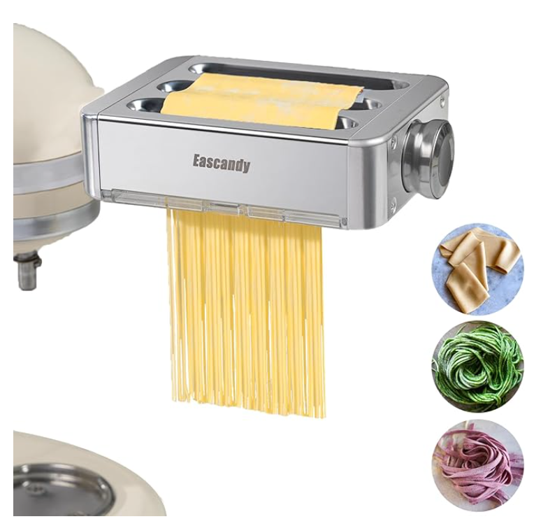All Metal Pasta Maker Attachment for KitchenAid, 3 In 1 Pasta Attachment for Kitchen Aid Stand Mixer, 8 Gears Adjustable Pasta Roller Attachment for Fettuccine Linguine Pasta Sheets.