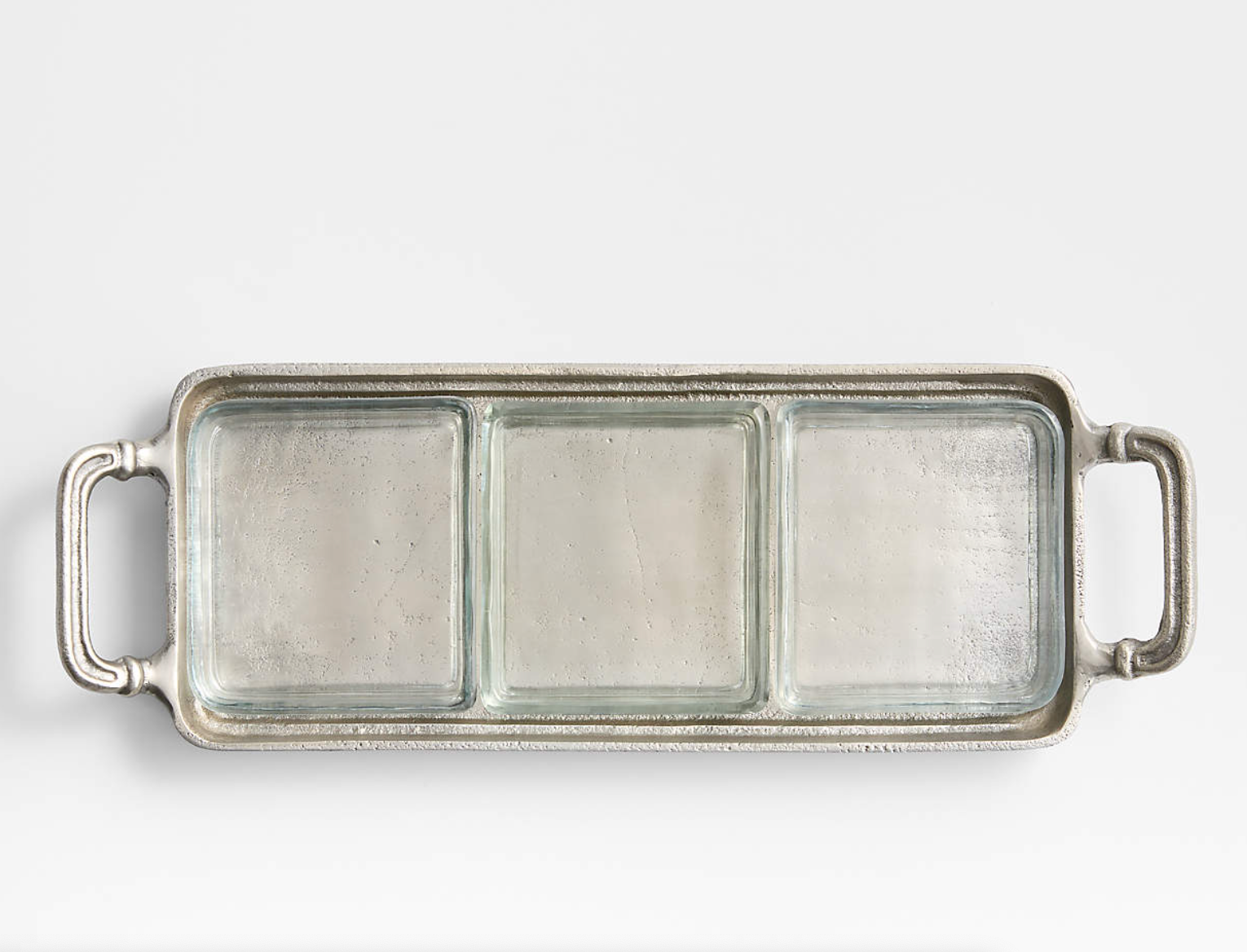 Argento Antique Metal Rectangular Tray with Divided Glass Bowls
