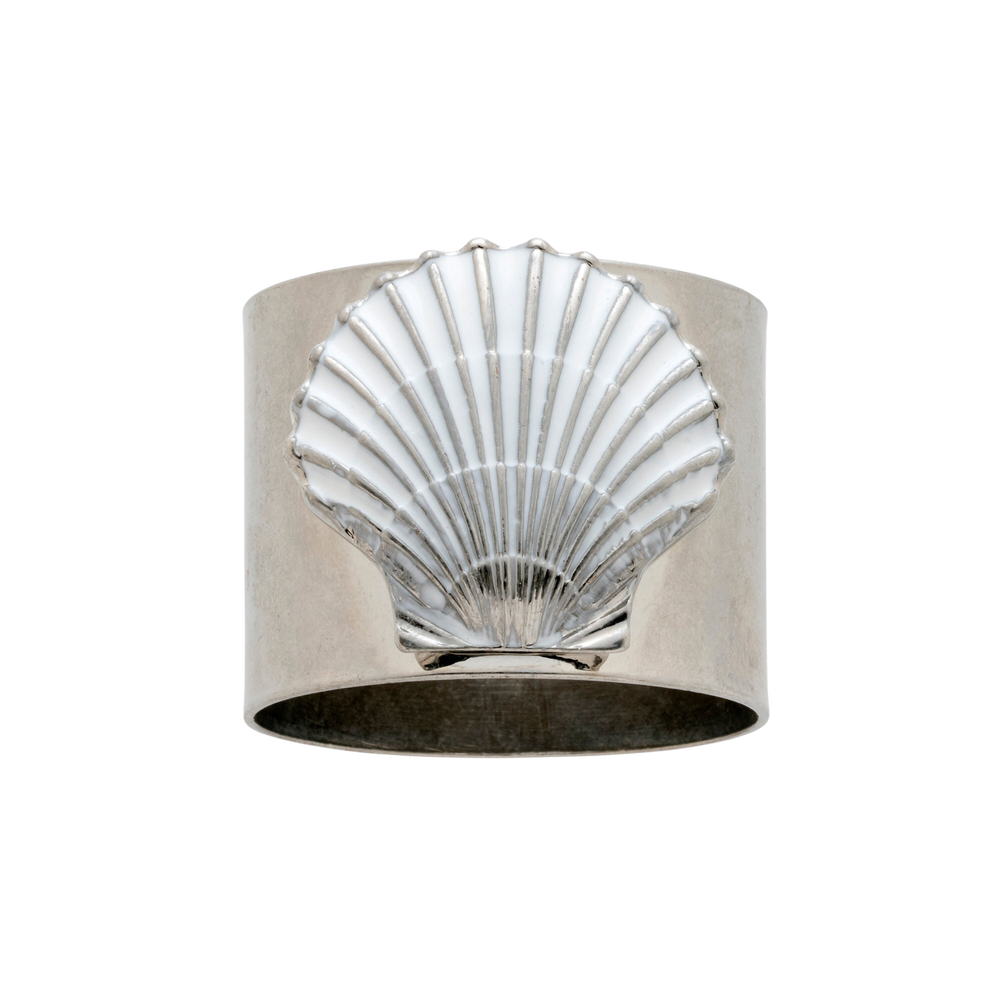 Painted Shell Napkin Rings in White, Set of Two