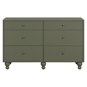 Front view of Astre 6-drawer wide assembled dresser in Archival Elm showcasing six drawers and round feet on white background