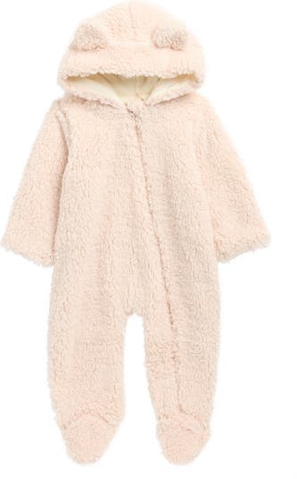 Bear Faux Shearling Hooded Footie / 0-3M