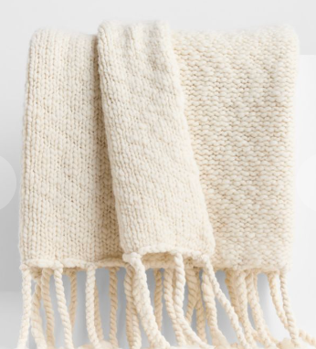 Chunky Wool Fringe Knit 70"x55" Travertine Beige Throw Blanket