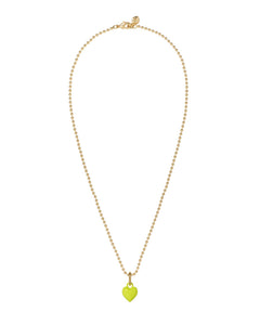 The Itsy Bitsy Puffy Heart Charm Necklace in Chartreuse