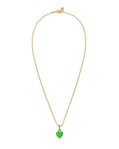 The Itsy Bitsy Puffy Heart Charm Necklace in Green Apple