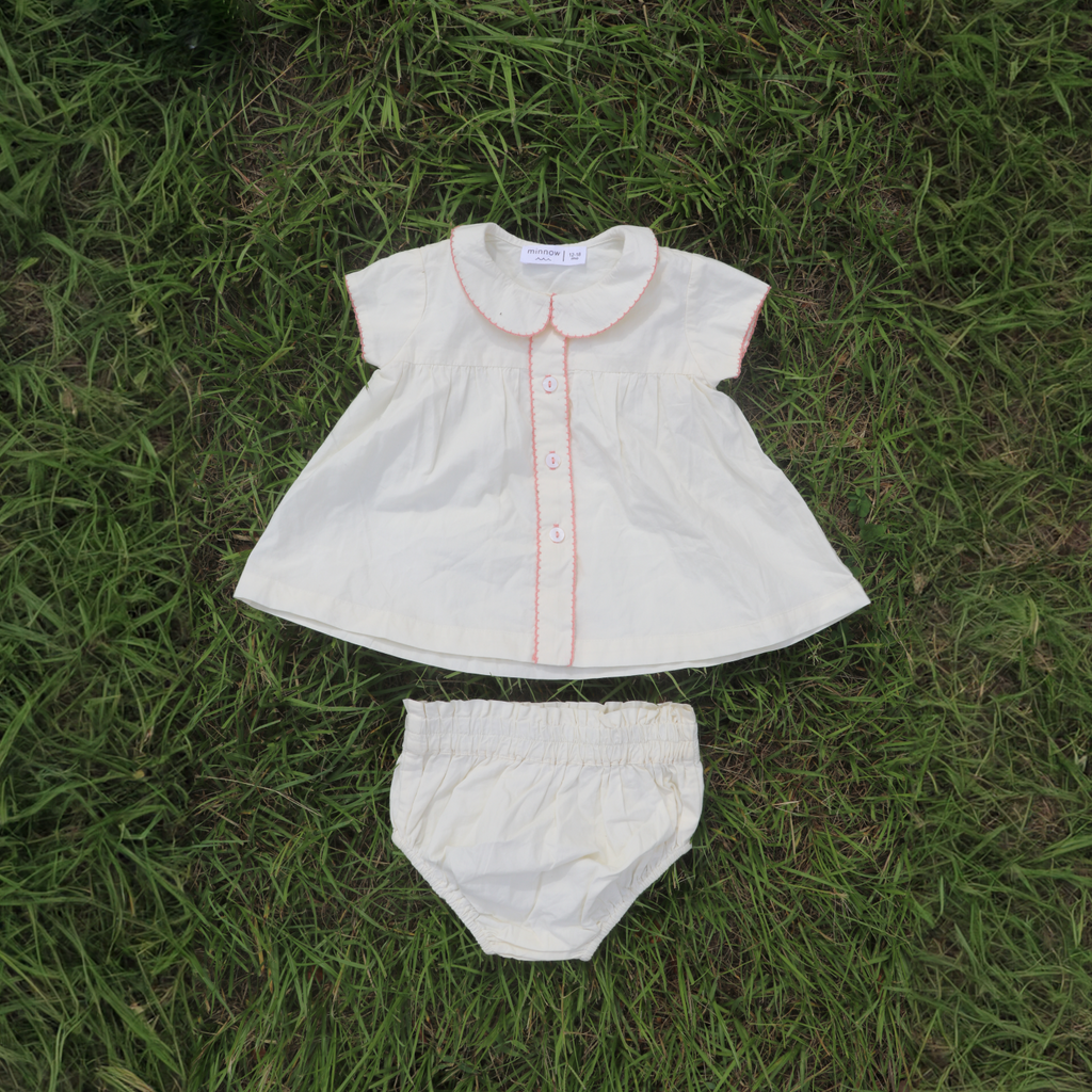 Baby Girls Cream Collared Bloomer Set