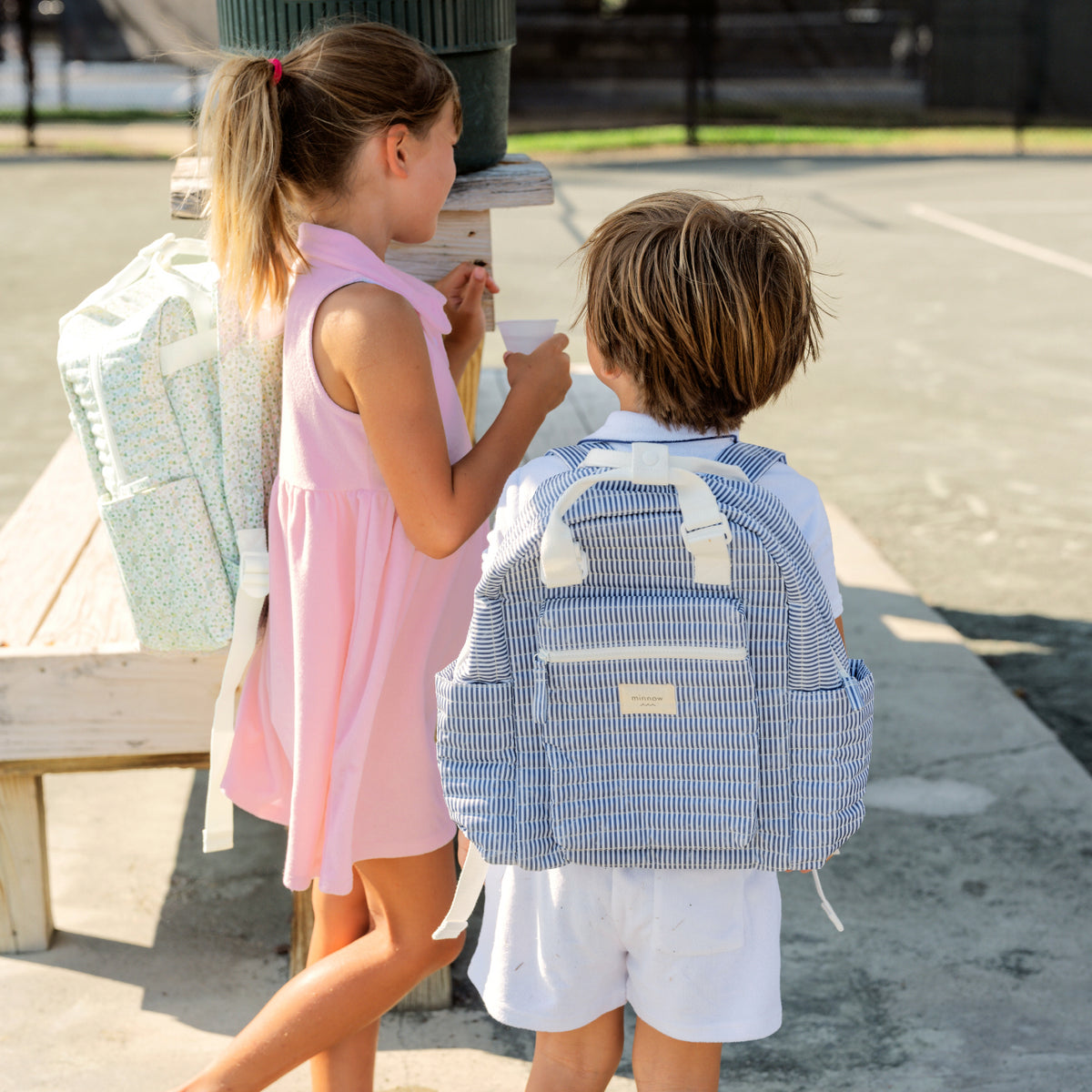 Navy Stripe Coated Backpack