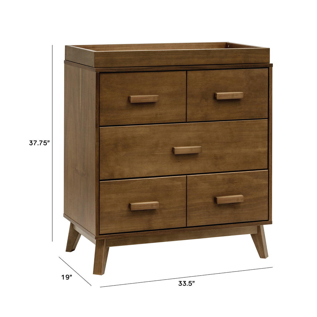 Scoot 3-Drawer Compact Changer Dresser with Removable Changing Tray (34") in Natural Walnut
