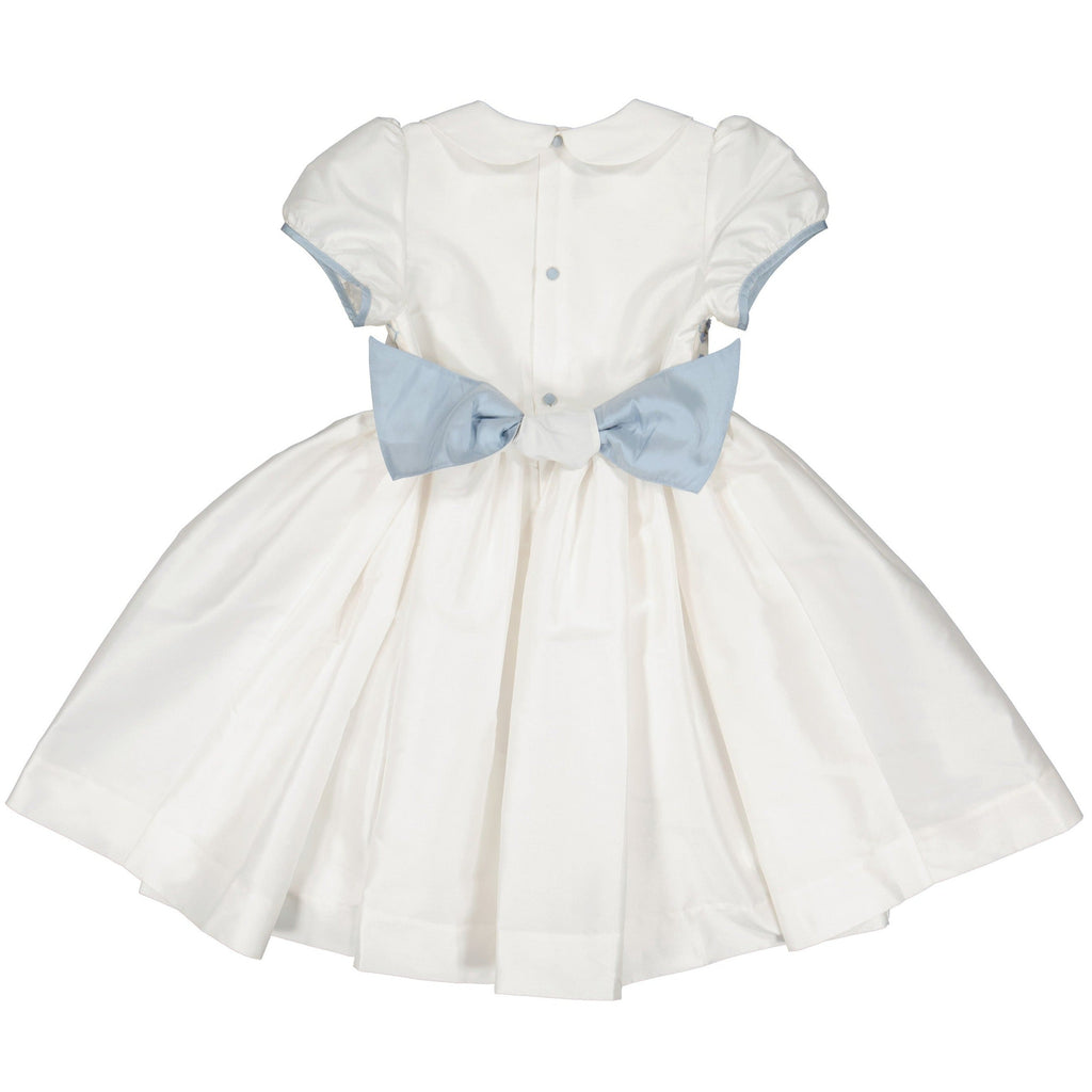 Bagatelle White/Blue Silk Handmade Smocked Dress