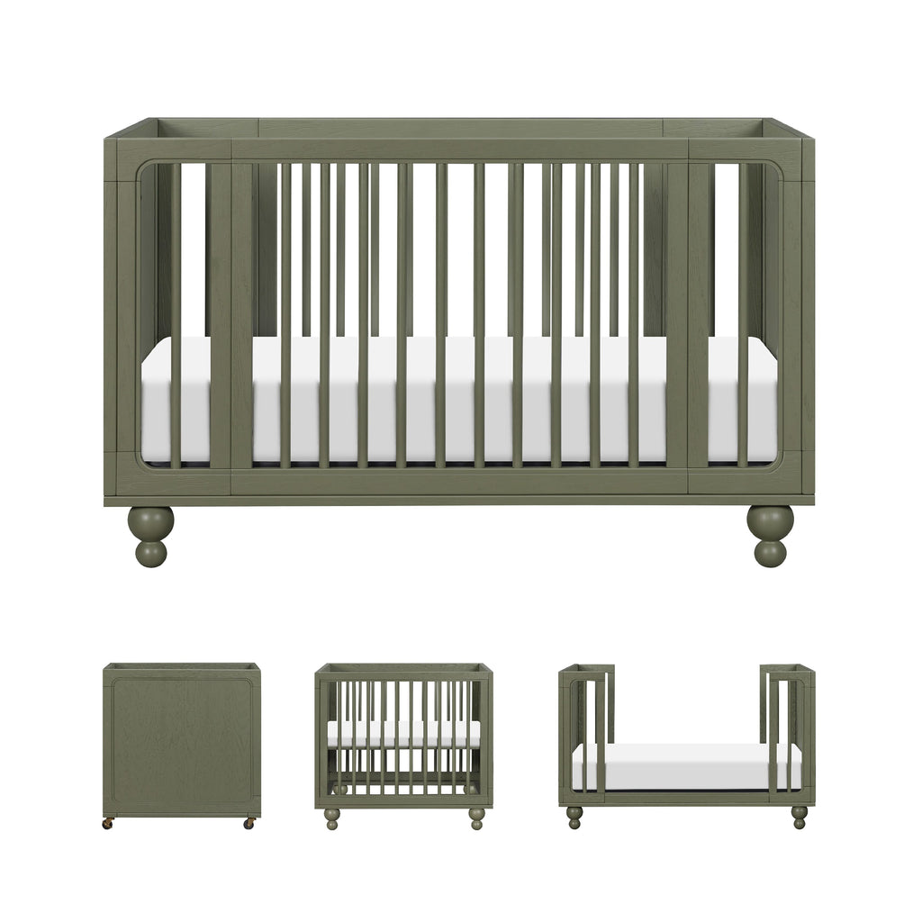 Front view of Astre All-Stages 8-in-1 crib with bassinet and toddler bed kits by Nate Berkus in Archival on white background