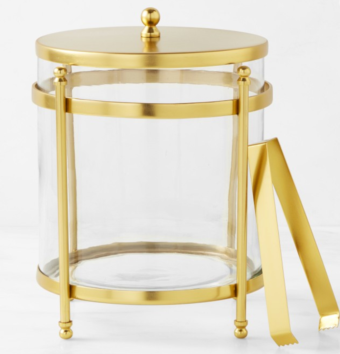 Antique Brass and Glass Ice Bucket