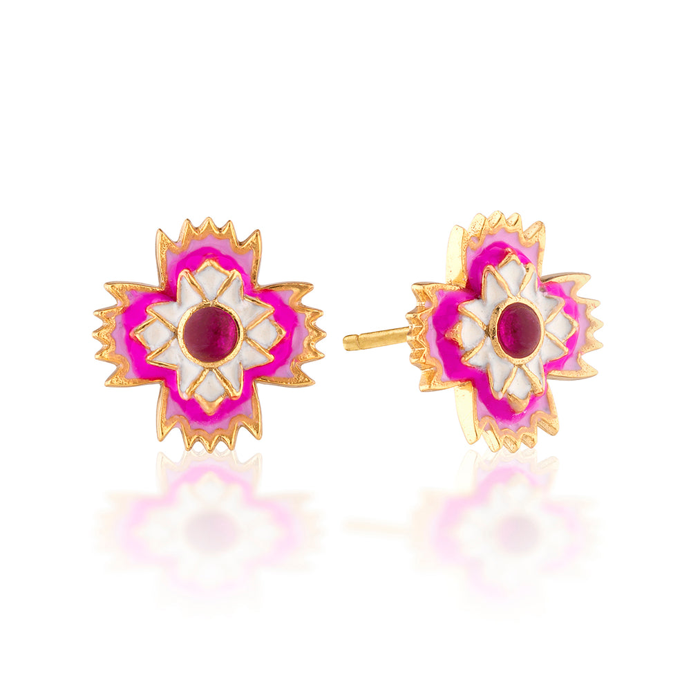 Dianthus Stud Earrings in Enamel/Jade