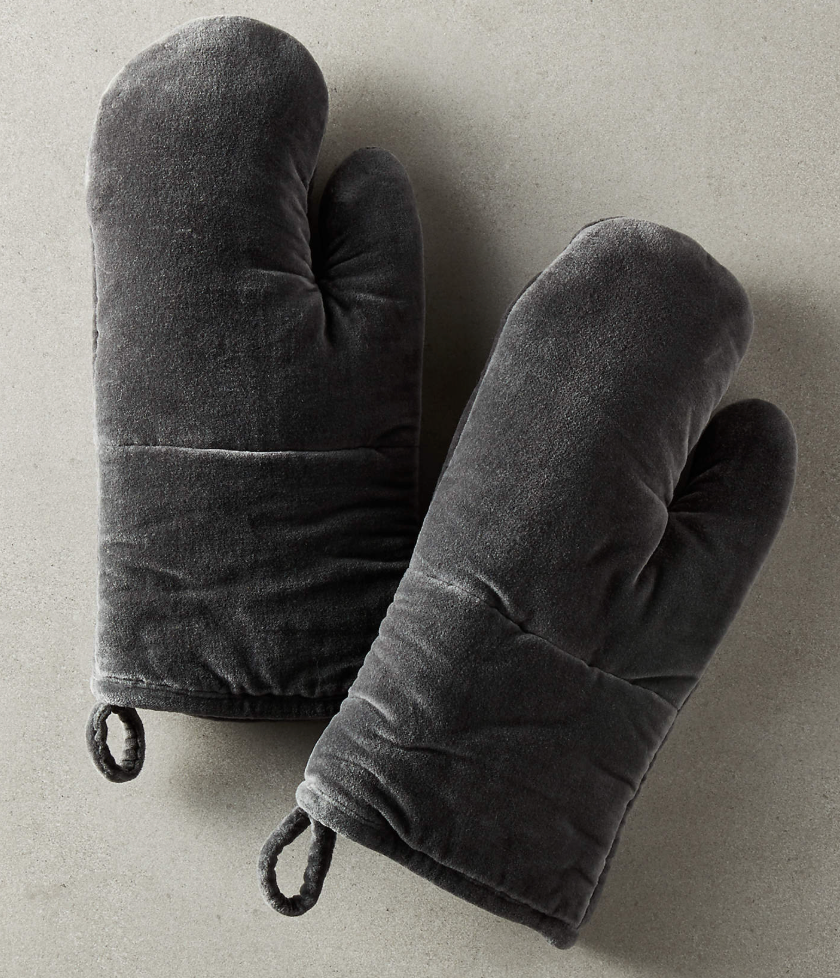 Charcoal Grey Velvet Oven Mitts Set of 2