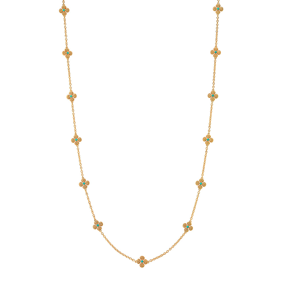 Berry Clover Double Sided Necklace 34" in Turquoise