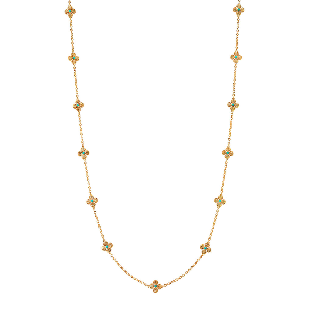 Berry Clover Double Sided Necklace 34" in Turquoise