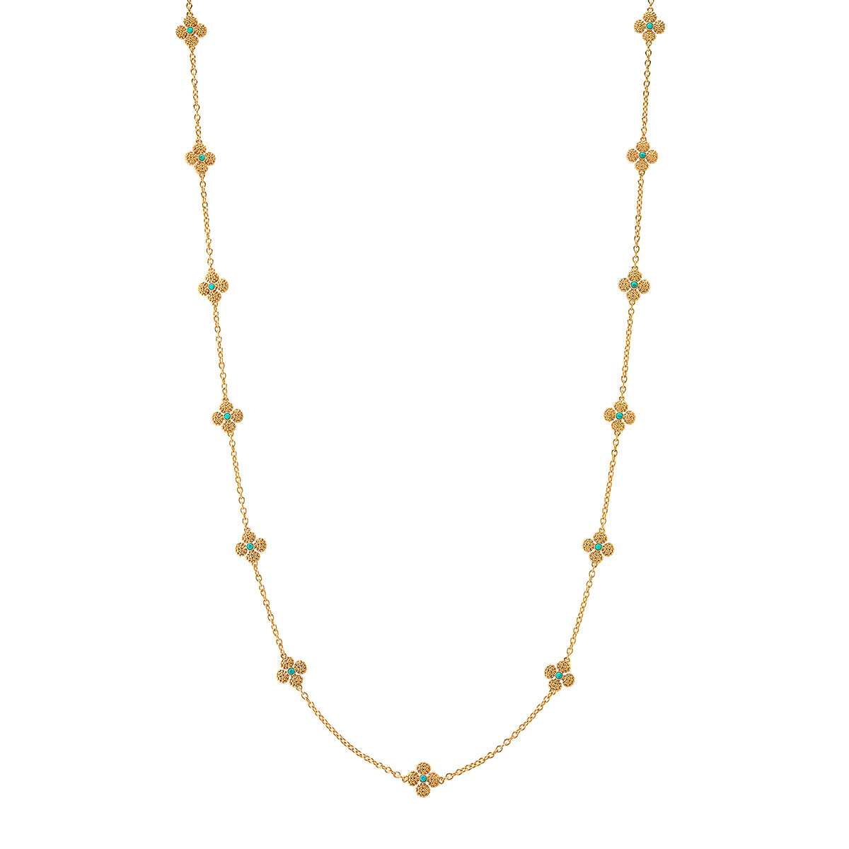 Berry Clover Double Sided Necklace 34" in Turquoise