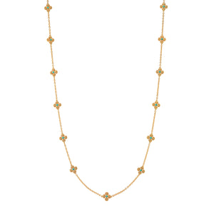 Berry Clover Double Sided Necklace 34" in Turquoise