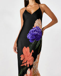 Olive Crepe Satin Dress in Majestic Black