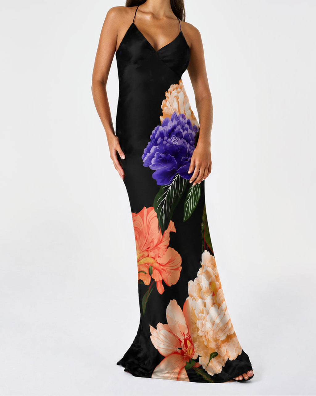 Olive Crepe Satin Dress in Majestic Black