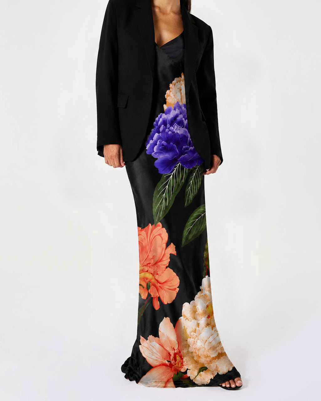 Olive Crepe Satin Dress in Majestic Black