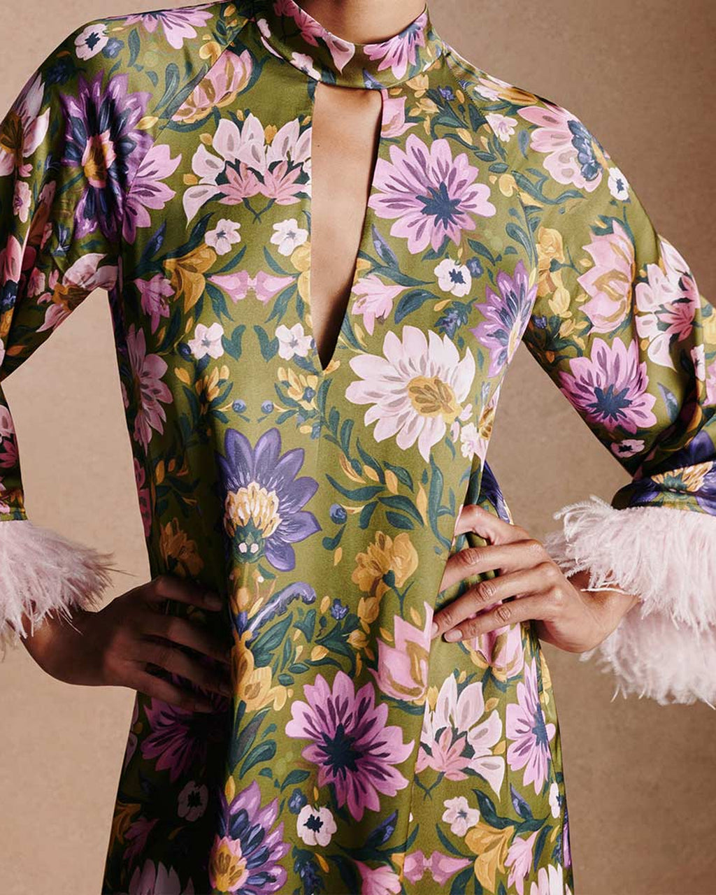 Avalon Crepe Satin Dress in Ambra Florita