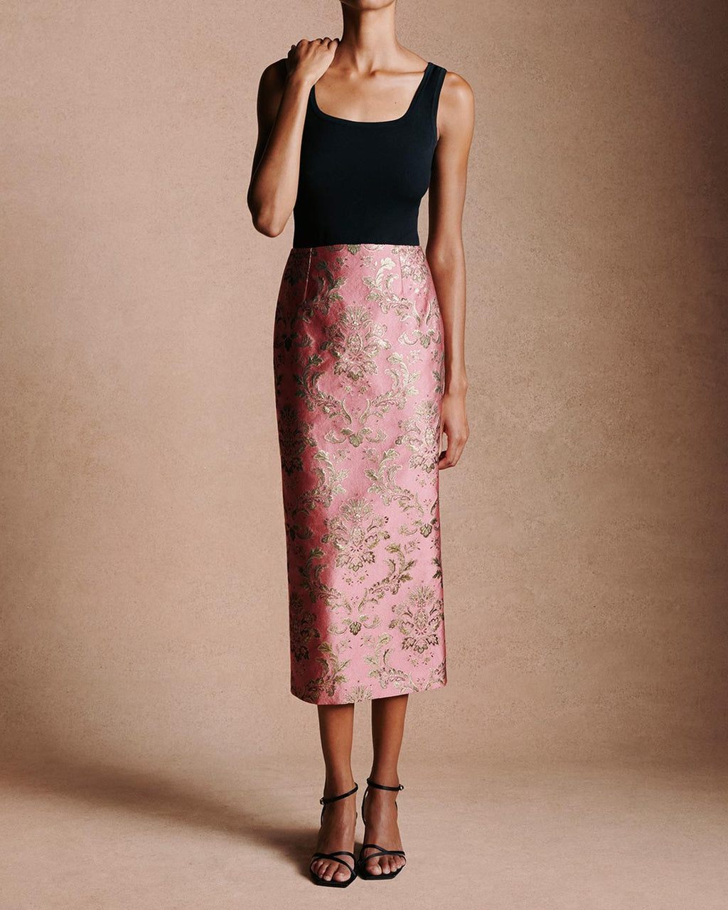 Brigitte Jacquard Skirt in Pink & Gold
