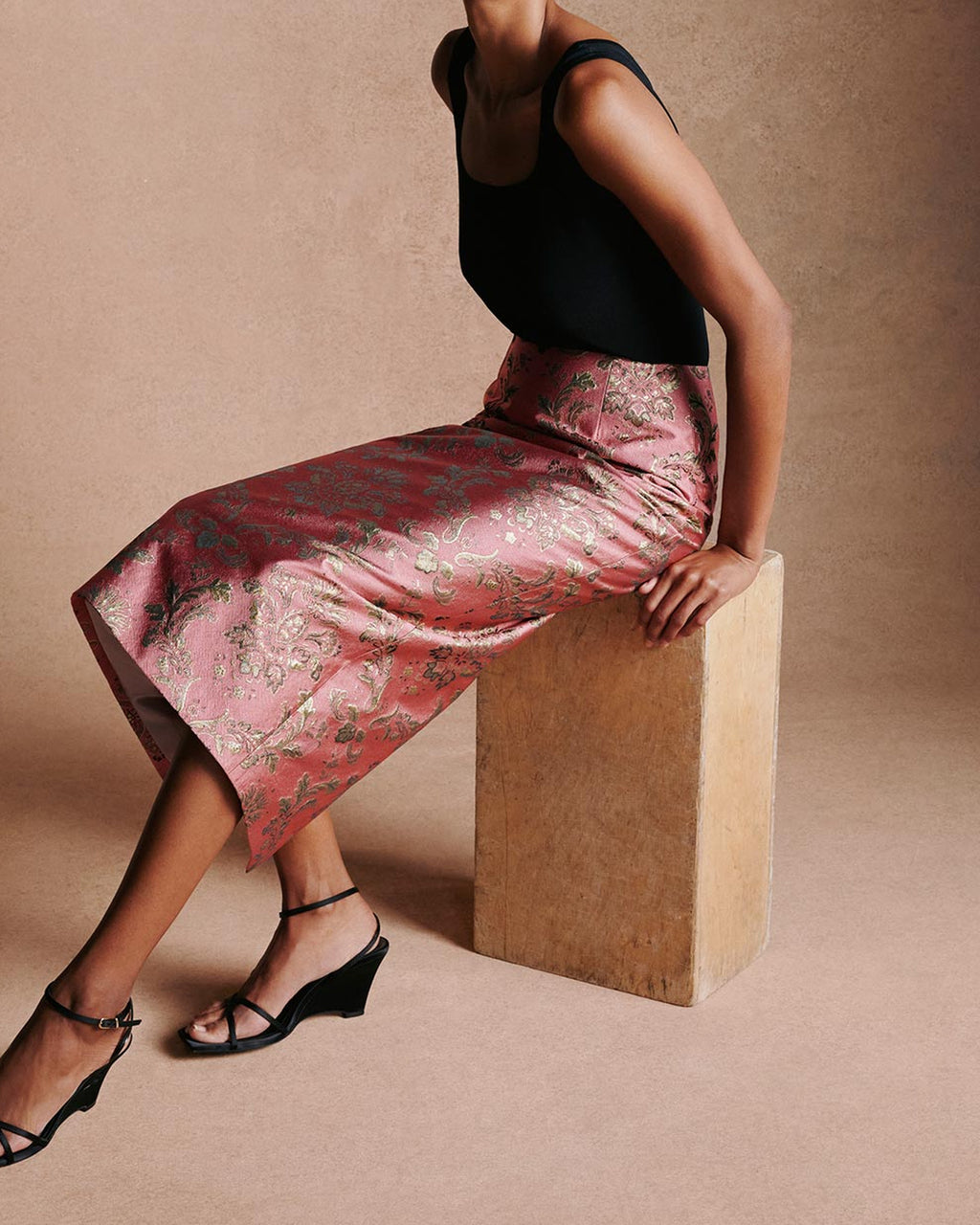 Brigitte Jacquard Skirt in Pink & Gold