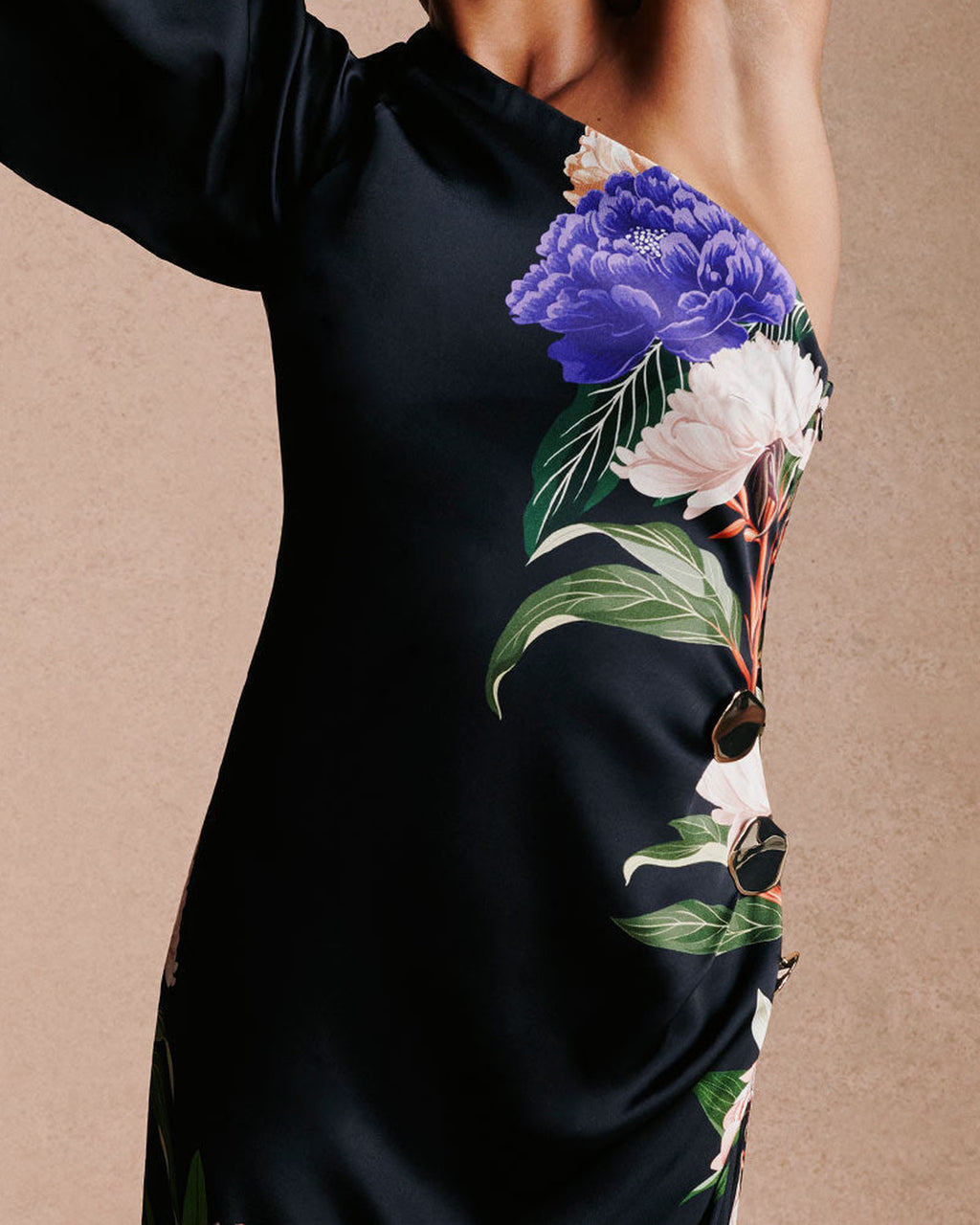 Atlantis Crepe Satin Dress in Black