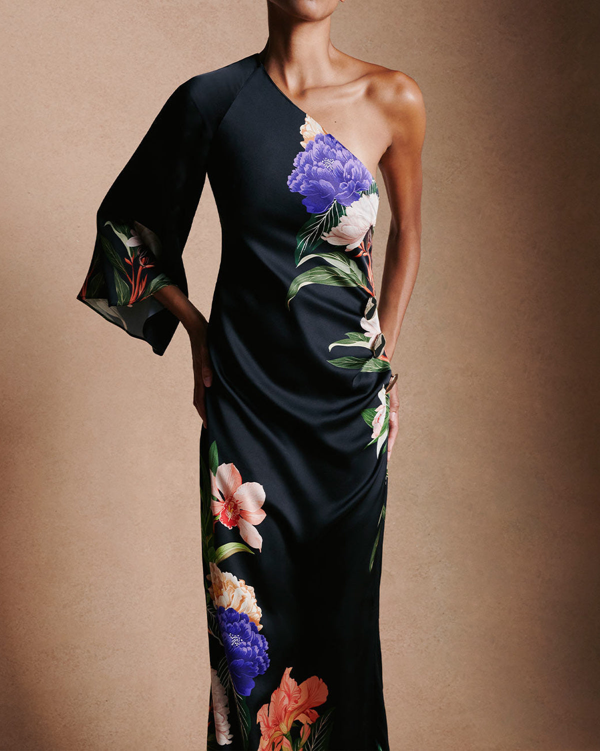 Atlantis Crepe Satin Dress in Black