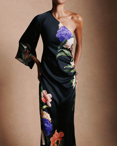 Atlantis Crepe Satin Dress in Black