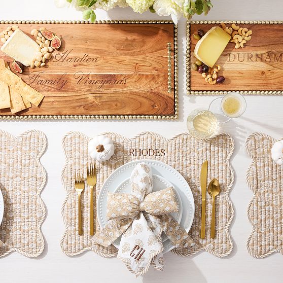 Beaded Brass Wood Serving Tray