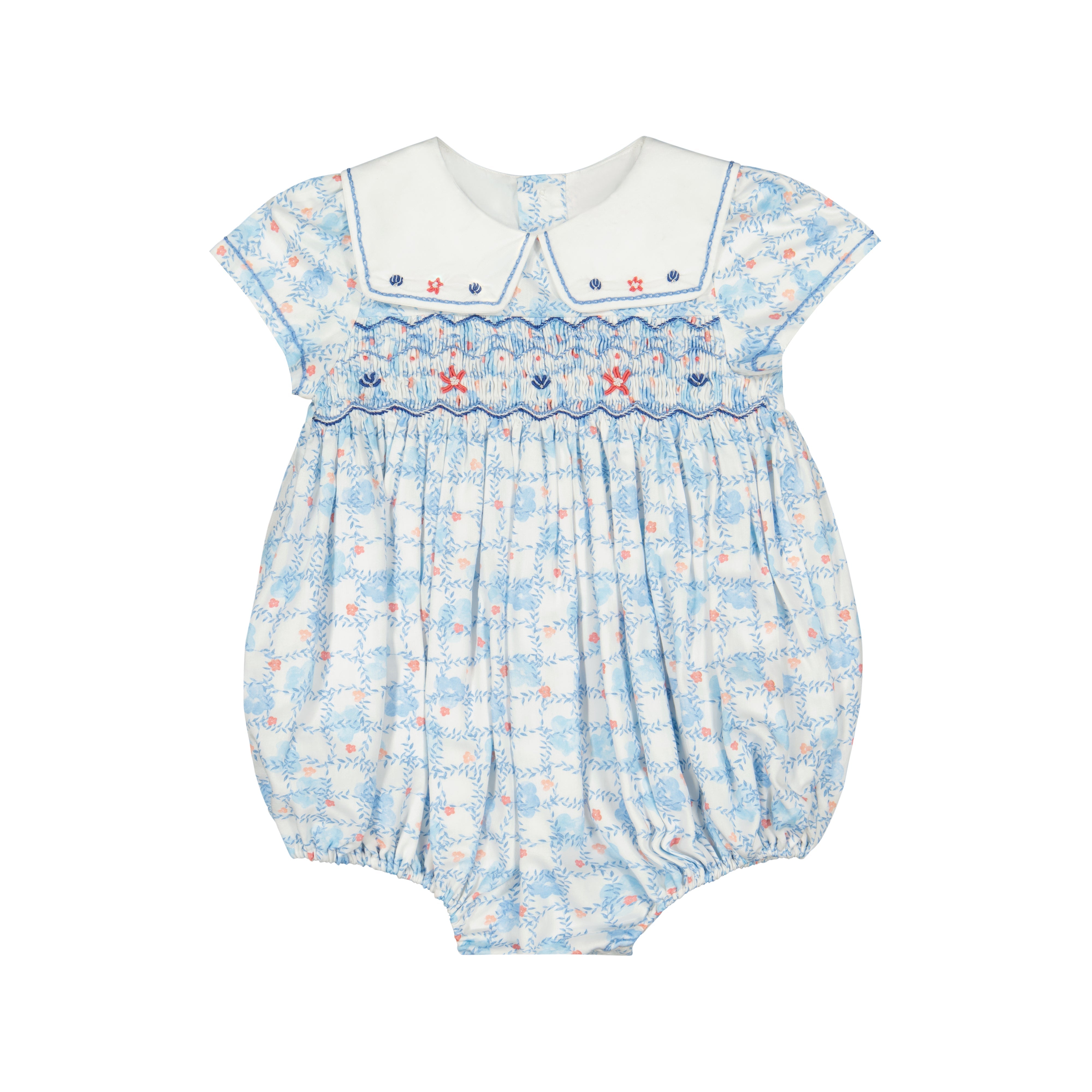 Riviera Floral Blue Short Sleeve Bubble Romper