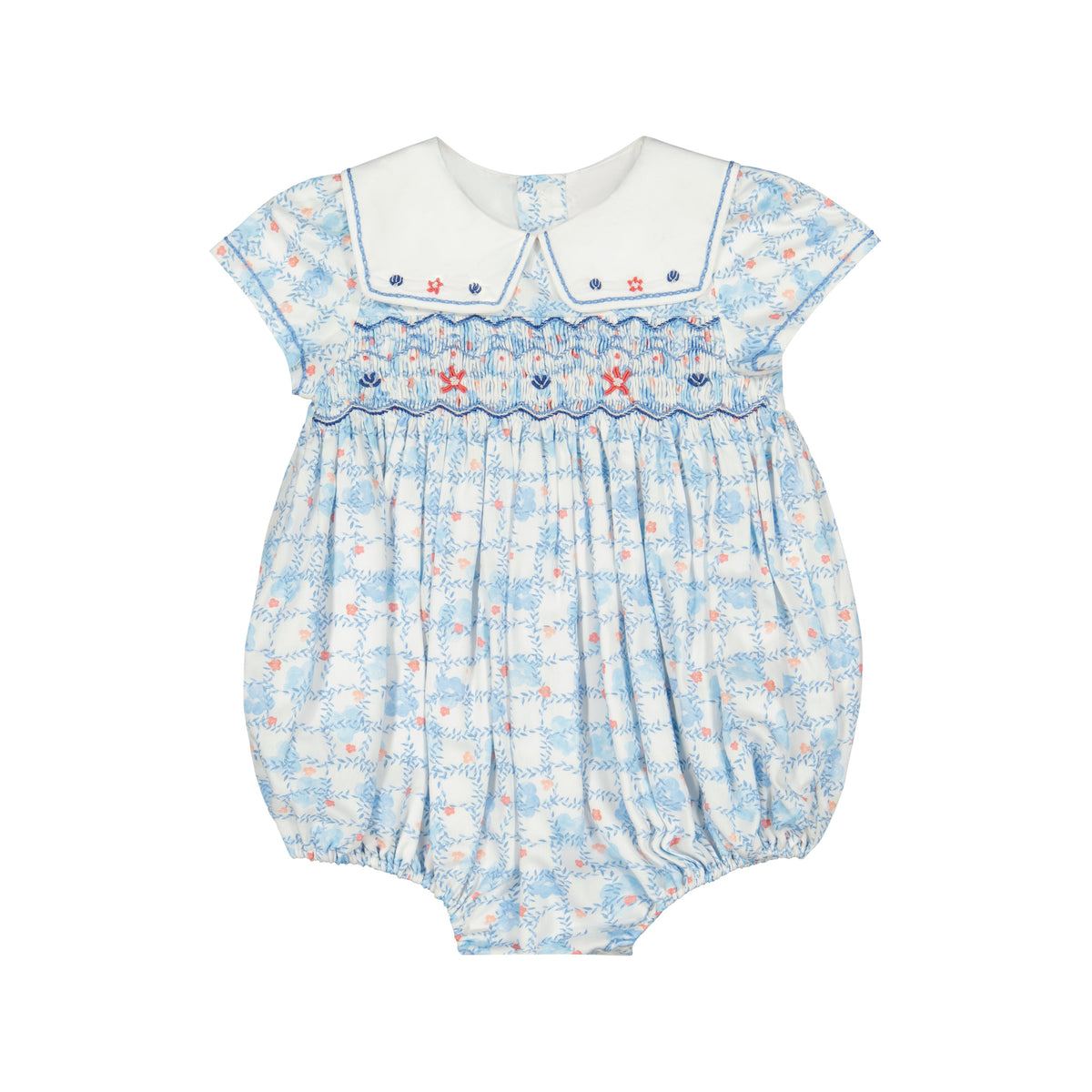 Riviera Floral Blue Short Sleeve Bubble Romper
