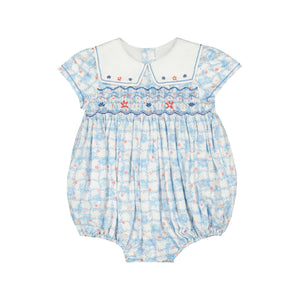 Riviera Floral Blue Short Sleeve Bubble Romper