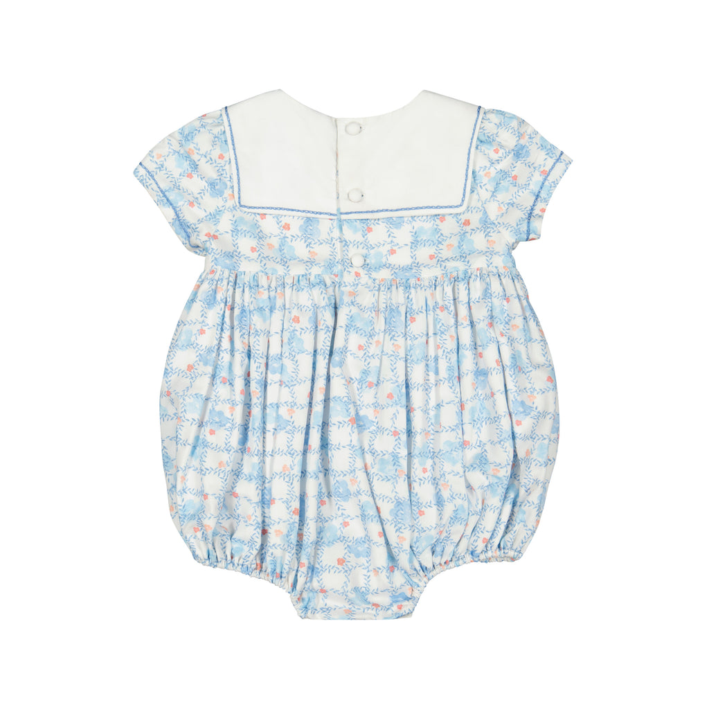 Riviera Floral Blue Short Sleeve Bubble Romper