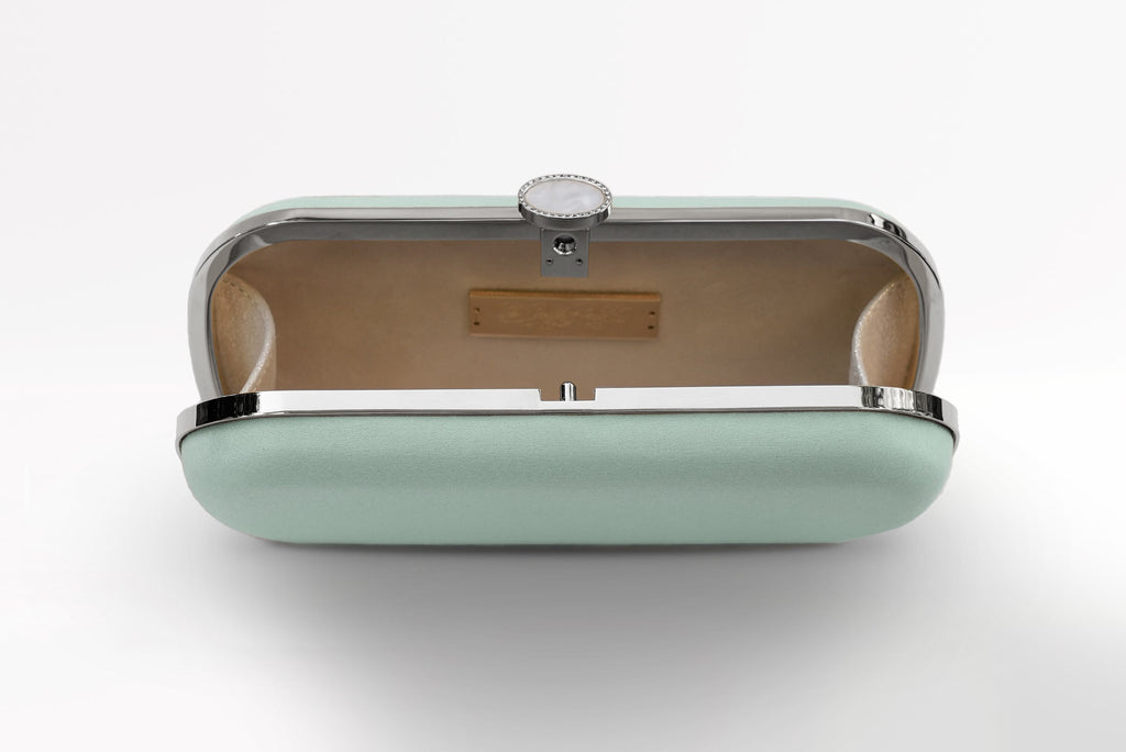 Sage Green Bella Clutch | Small Pill Box Bridal Purse | Couture Evening Bag | Over The Moon Sage Green Bella Clutch | Small Pill Box Bridal Purse | Couture Evening Bag | Over The Moon