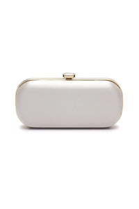 The Bella Rosa Collection's Bella Clutch Ivory Grande purse with gold trim on a white background, a bespoke bridal accessory.